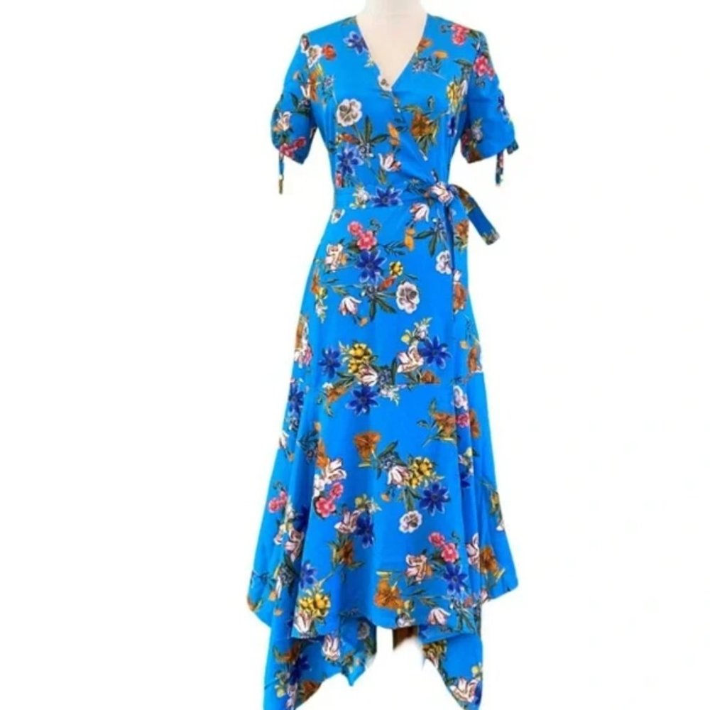 Calvin Klein , Blue Floral Faux Wrap Dress, Like NEW
